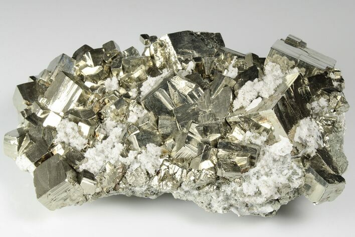 Shiny, Cubic Pyrite Crystal Cluster with Quartz - Peru #190971